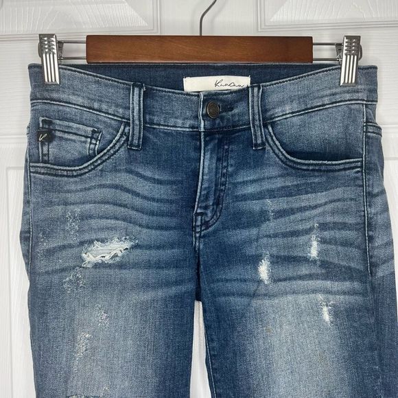 KanCan Women's Mid Wash Low Rise Distressed Skinny‎ Moto Ankle Jeans Size 24 - Picture 3 of 16